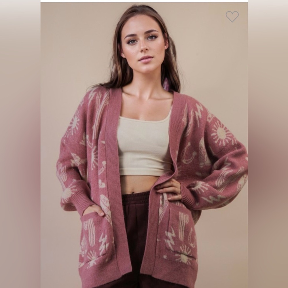 Very J Mauve Patterned Women's Western Chic Cardigan